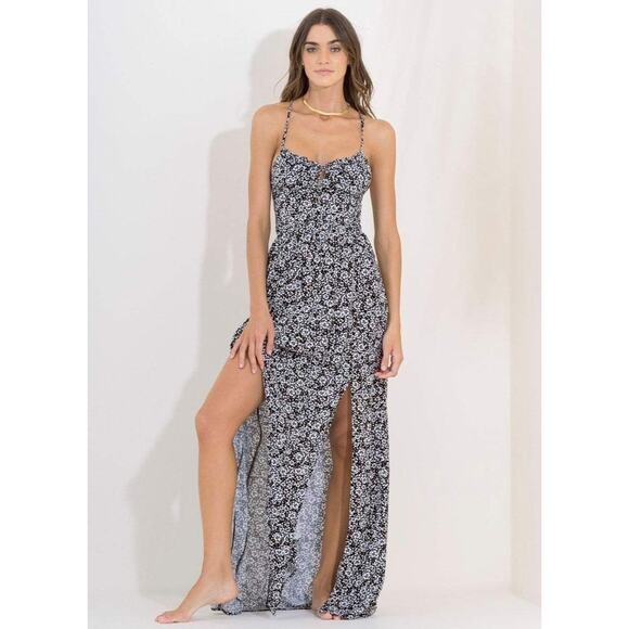 New Anthropologie MAAJI Holly Maxi Dress $138 MEDIUM Black & White Floral - Picture 3 of 5